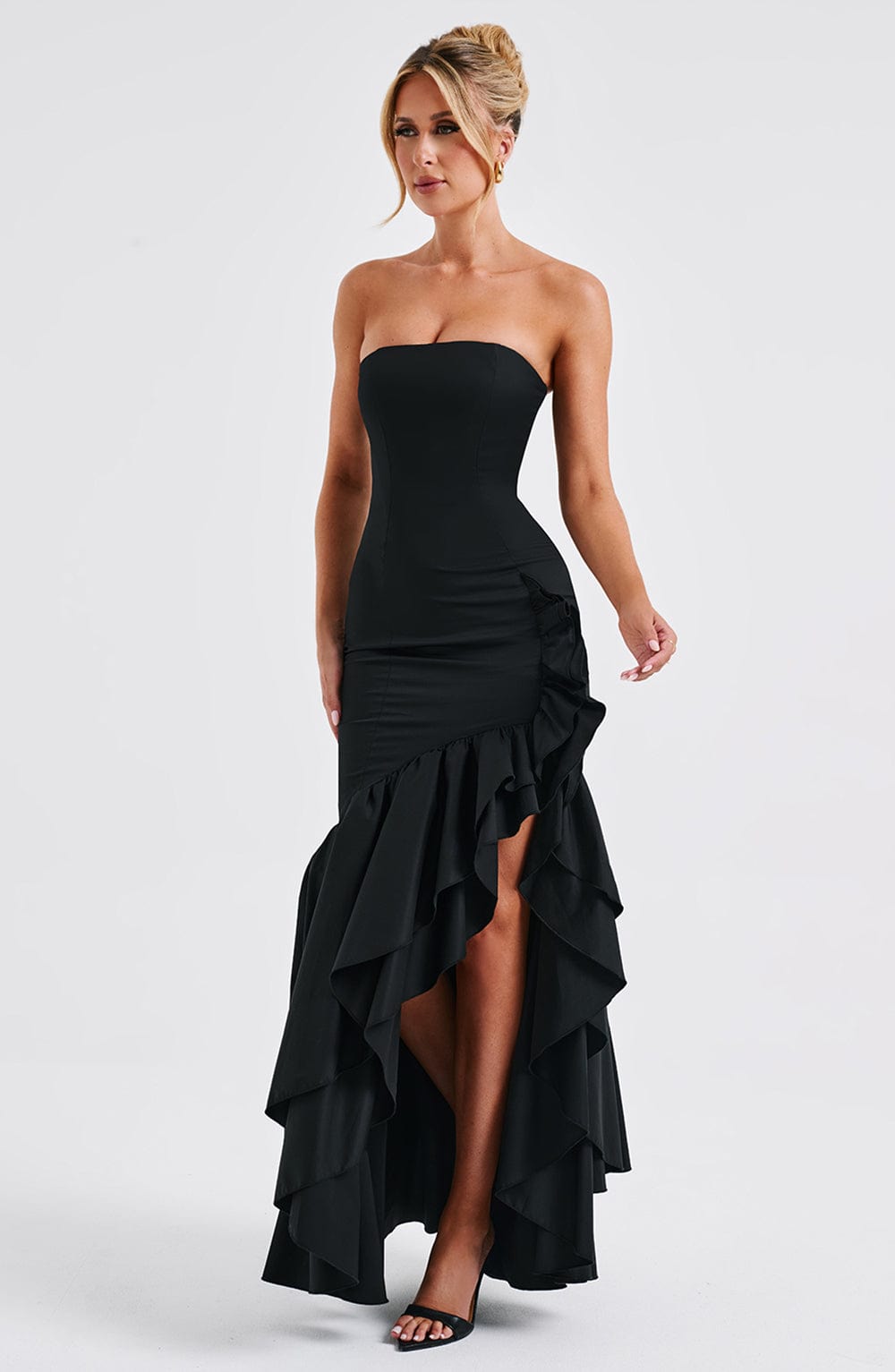 Vasileia | Vestido Maxi Palabra De Honor Con Volantes