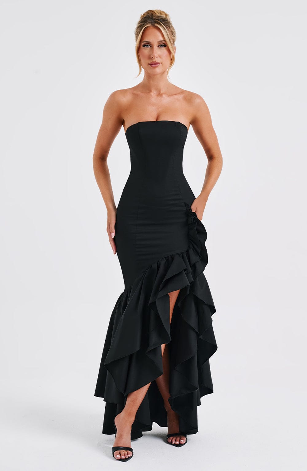 Vasileia | Vestido Maxi Palabra De Honor Con Volantes
