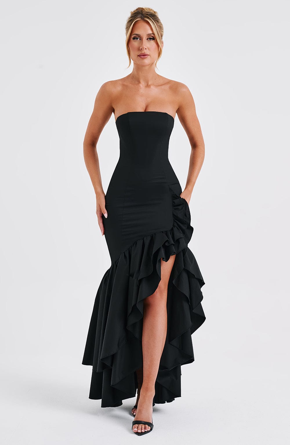 Vasileia | Vestido Maxi Palabra De Honor Con Volantes