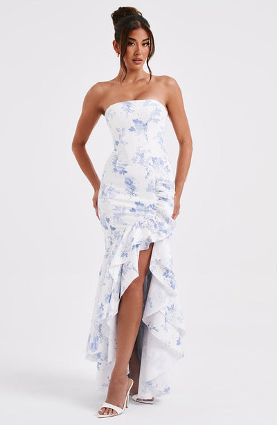 Vasileia | Vestido Maxi Palabra De Honor Con Volantes