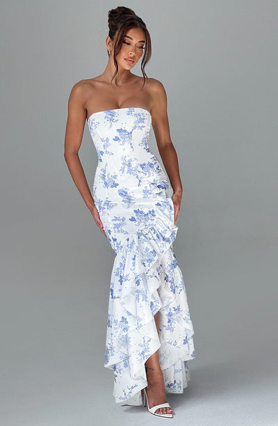 Vasileia | Vestido Maxi Palabra De Honor Con Volantes