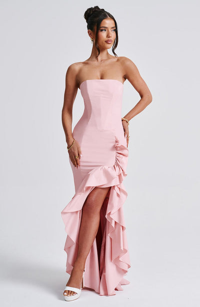 Vasileia | Vestido Maxi Palabra De Honor Con Volantes