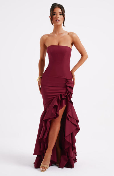 Vasileia | Vestido Maxi Palabra De Honor Con Volantes