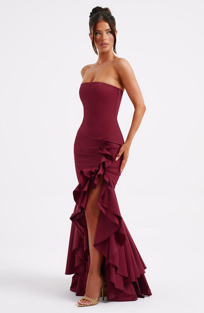 Vasileia | Vestido Maxi Palabra De Honor Con Volantes