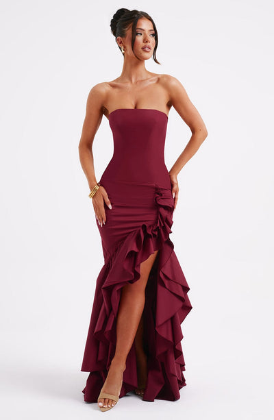 Vasileia | Vestido Maxi Palabra De Honor Con Volantes
