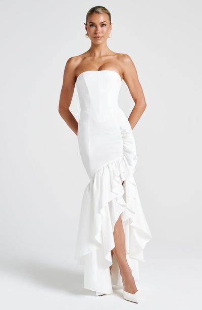 Vasileia | Vestido Maxi Palabra De Honor Con Volantes