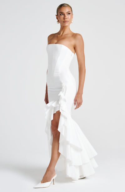 Vasileia | Vestido Maxi Palabra De Honor Con Volantes