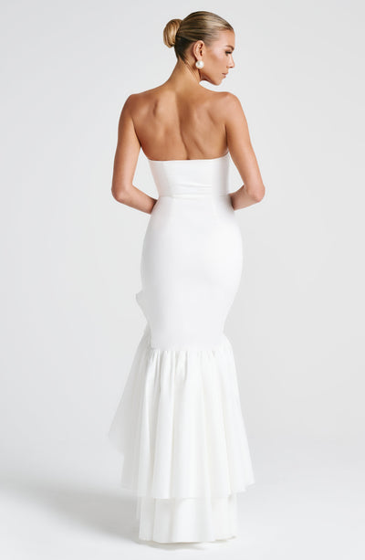 Vasileia | Vestido Maxi Palabra De Honor Con Volantes