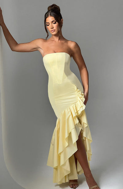 Vasileia | Vestido Maxi Palabra De Honor Con Volantes