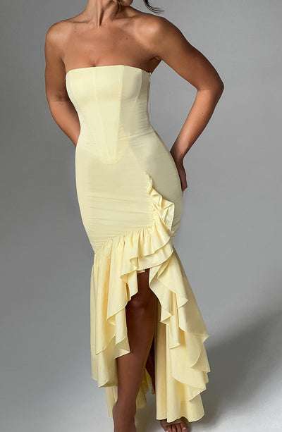 Vasileia | Vestido Maxi Palabra De Honor Con Volantes