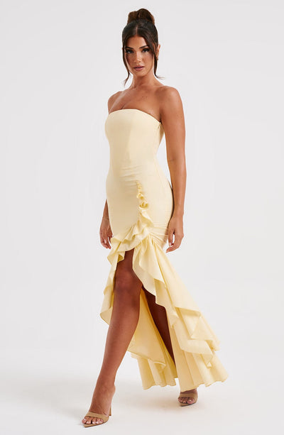 Vasileia | Vestido Maxi Palabra De Honor Con Volantes