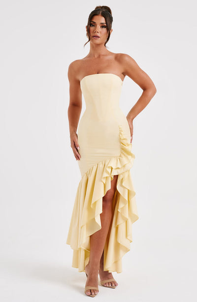 Vasileia | Vestido Maxi Palabra De Honor Con Volantes