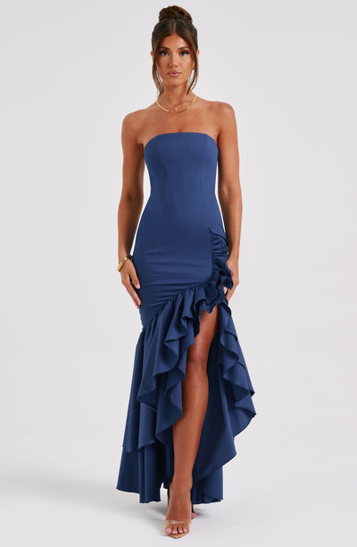 Vasileia | Vestido Maxi Palabra De Honor Con Volantes