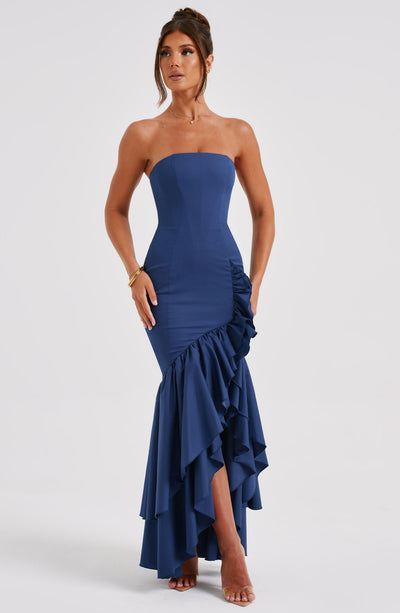 Vasileia | Vestido Maxi Palabra De Honor Con Volantes