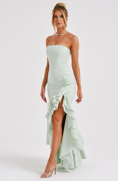 Vasileia | Vestido Maxi Palabra De Honor Con Volantes