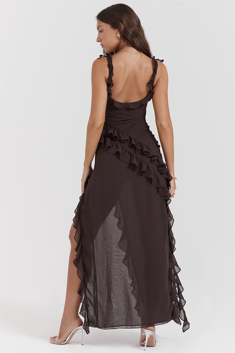Dalia |Vestido Largo Sin Mangas Con Abertura y Ribete de Volantes