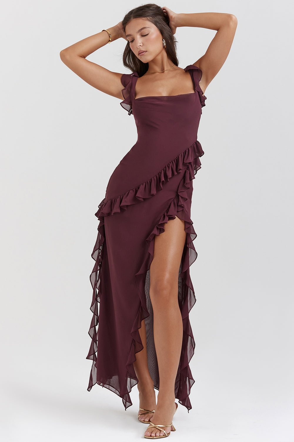 Dalia |Vestido Largo Sin Mangas Con Abertura y Ribete de Volantes