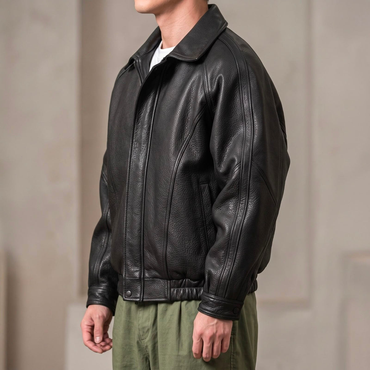 Prismglide | Chaqueta de Cuero con Cierre y Cuello Estructurado