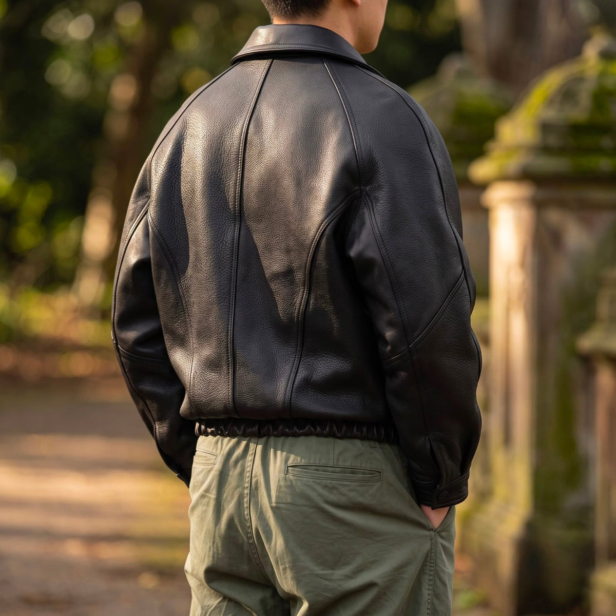 Prismglide | Chaqueta de Cuero con Cierre y Cuello Estructurado