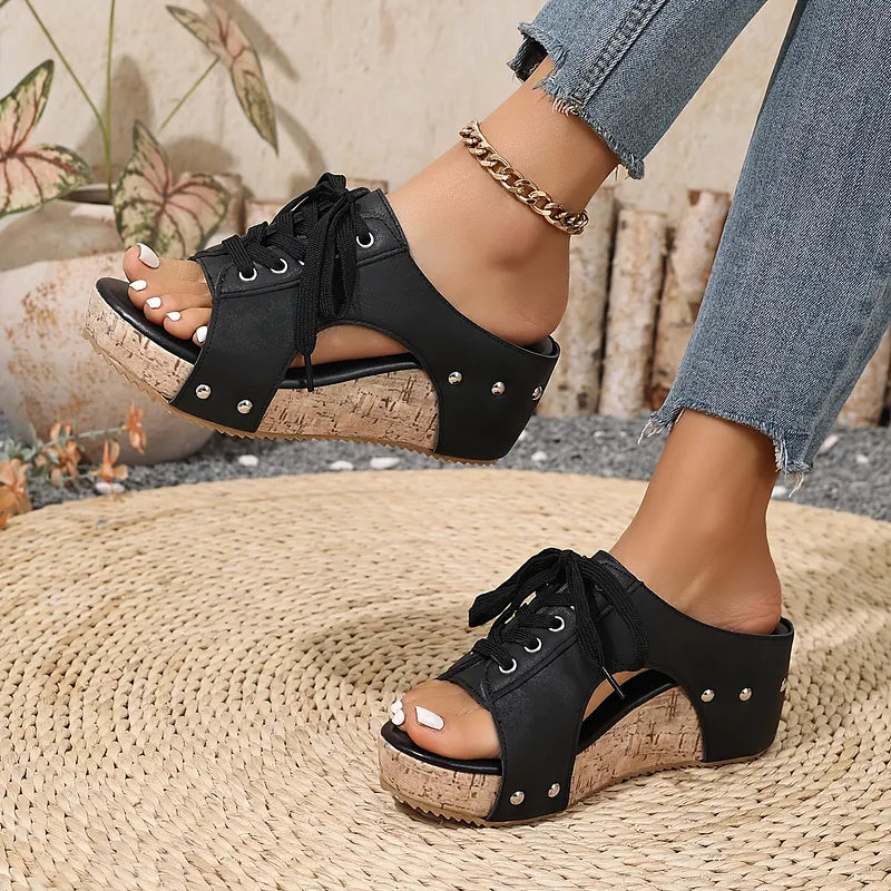 Nadiu | Sandalias De Cuña Con Cordones