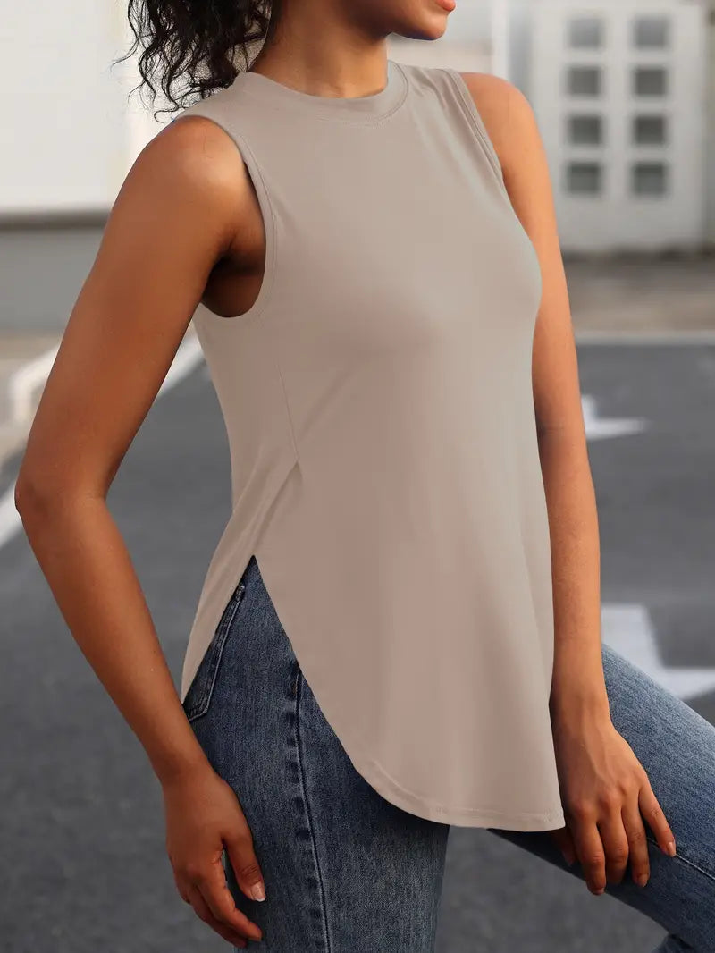 Desirae | Camiseta Sin Mangas Con Cuello Redondo Y Aberturas Laterales