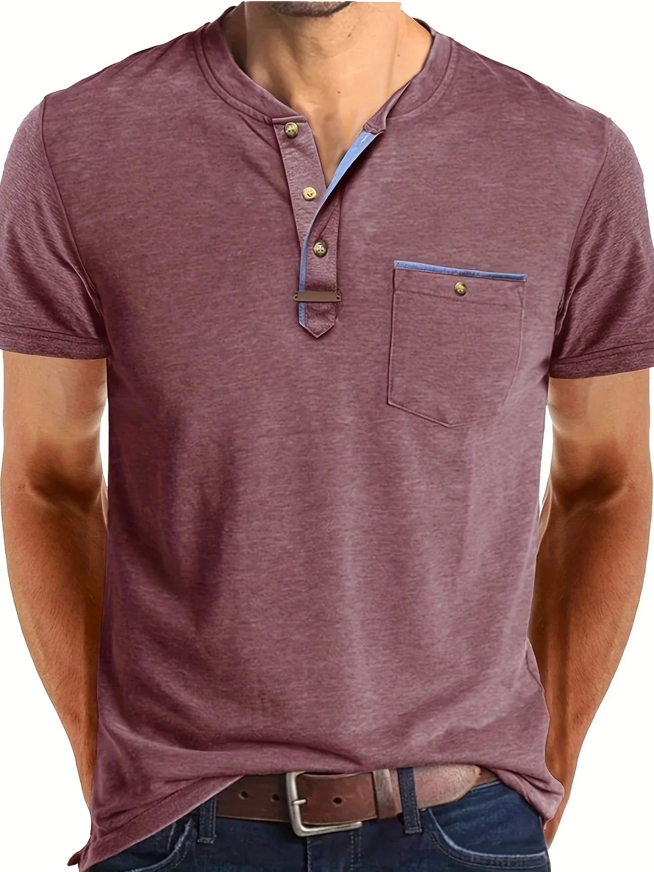 Saxon | Camiseta Henley de Manga Corta con Bolsillo