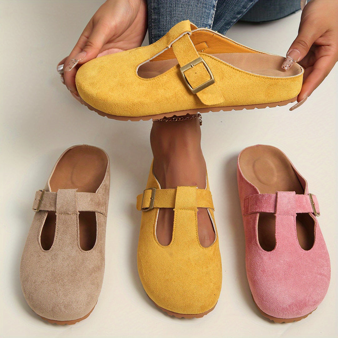 Helane | Zueco Slip On Ante Mujer Hebilla Tira