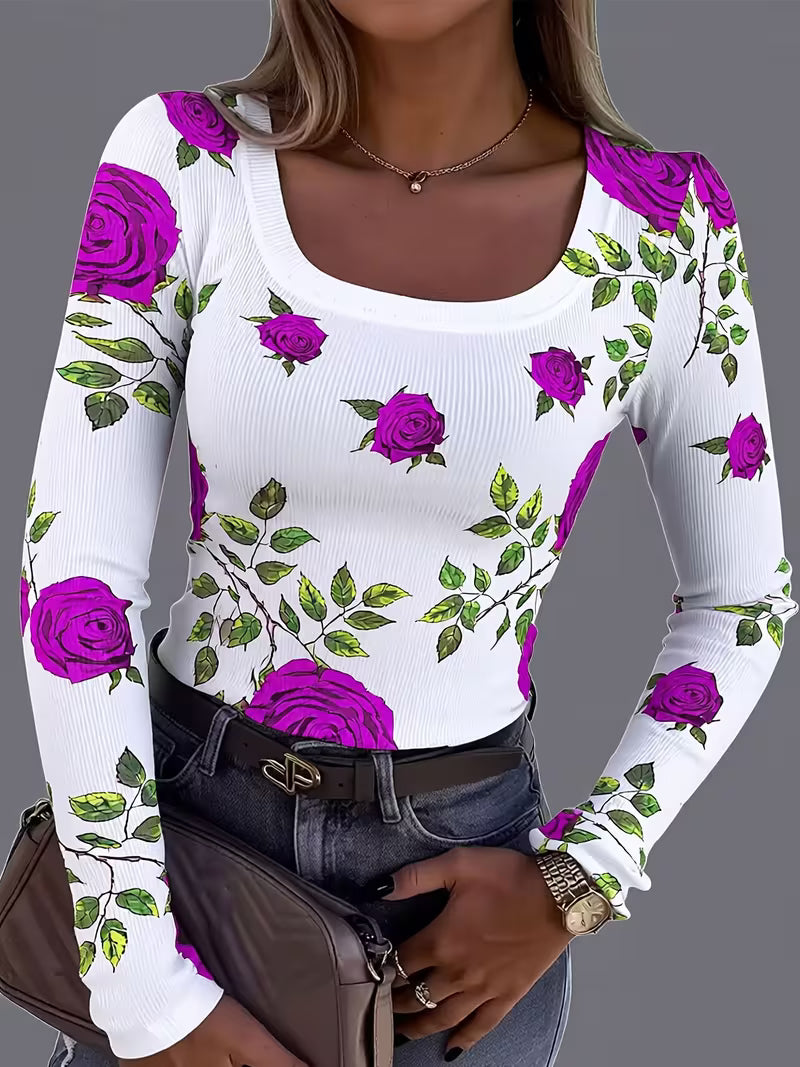 Rabiye | Top De Manga Larga Con Estampado Floral Y Tejido Acanalado