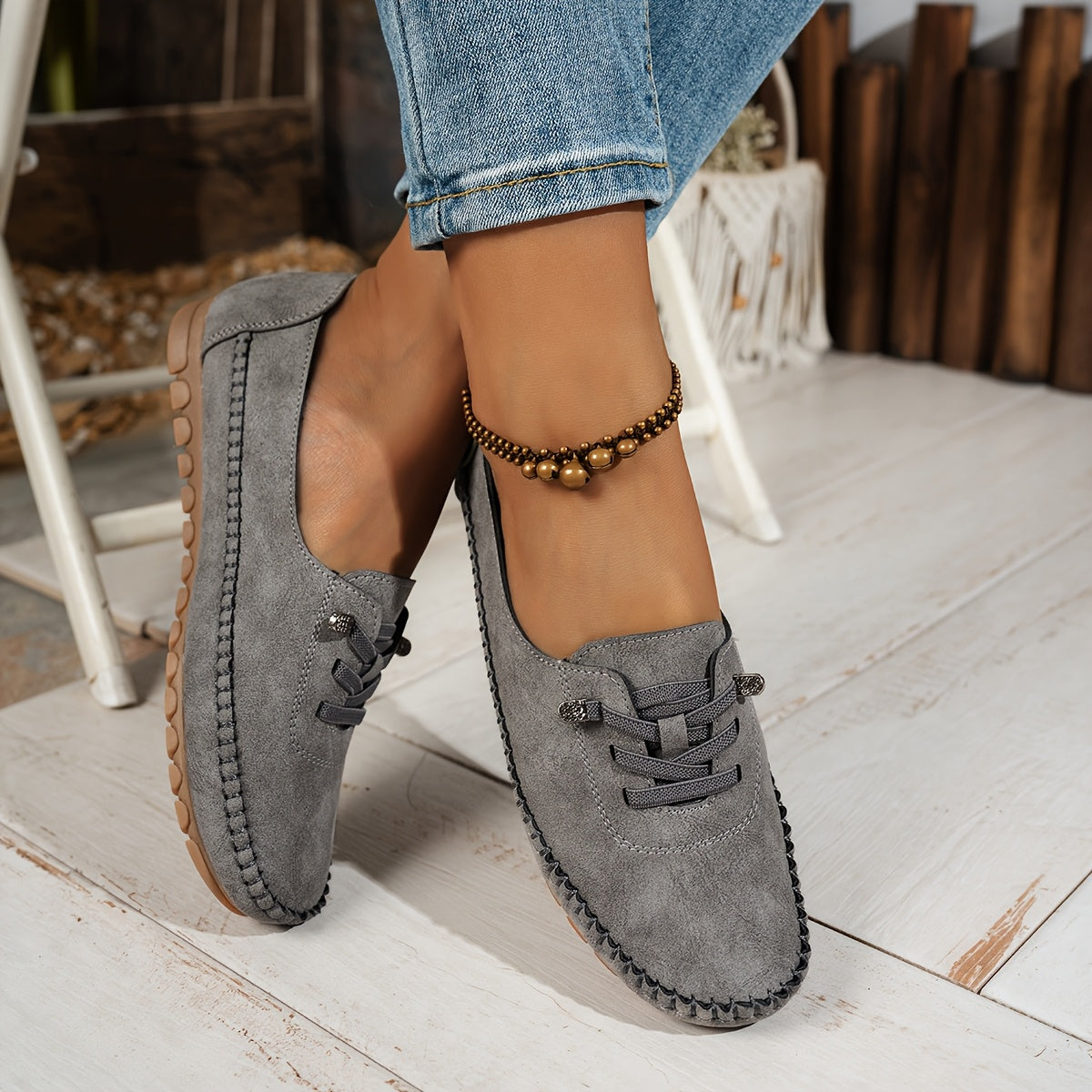 Zakiya - Mocasines Con Cordones Estilo Ante