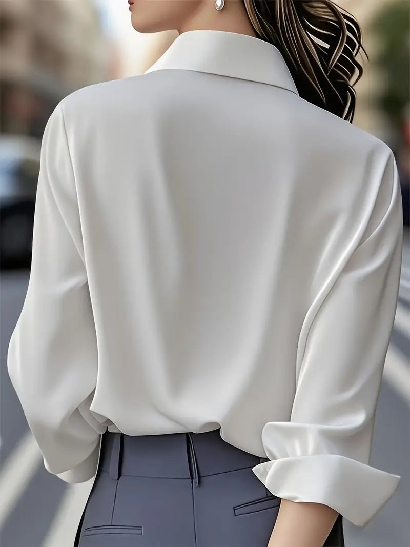 Amiliana - Blusa de Manga Larga Con Botones en la Parte Delantera