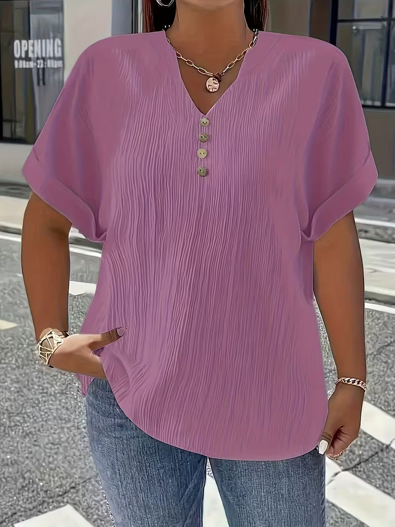 Mrella | Camiseta Con Cuello en V y Botonadura Frontal