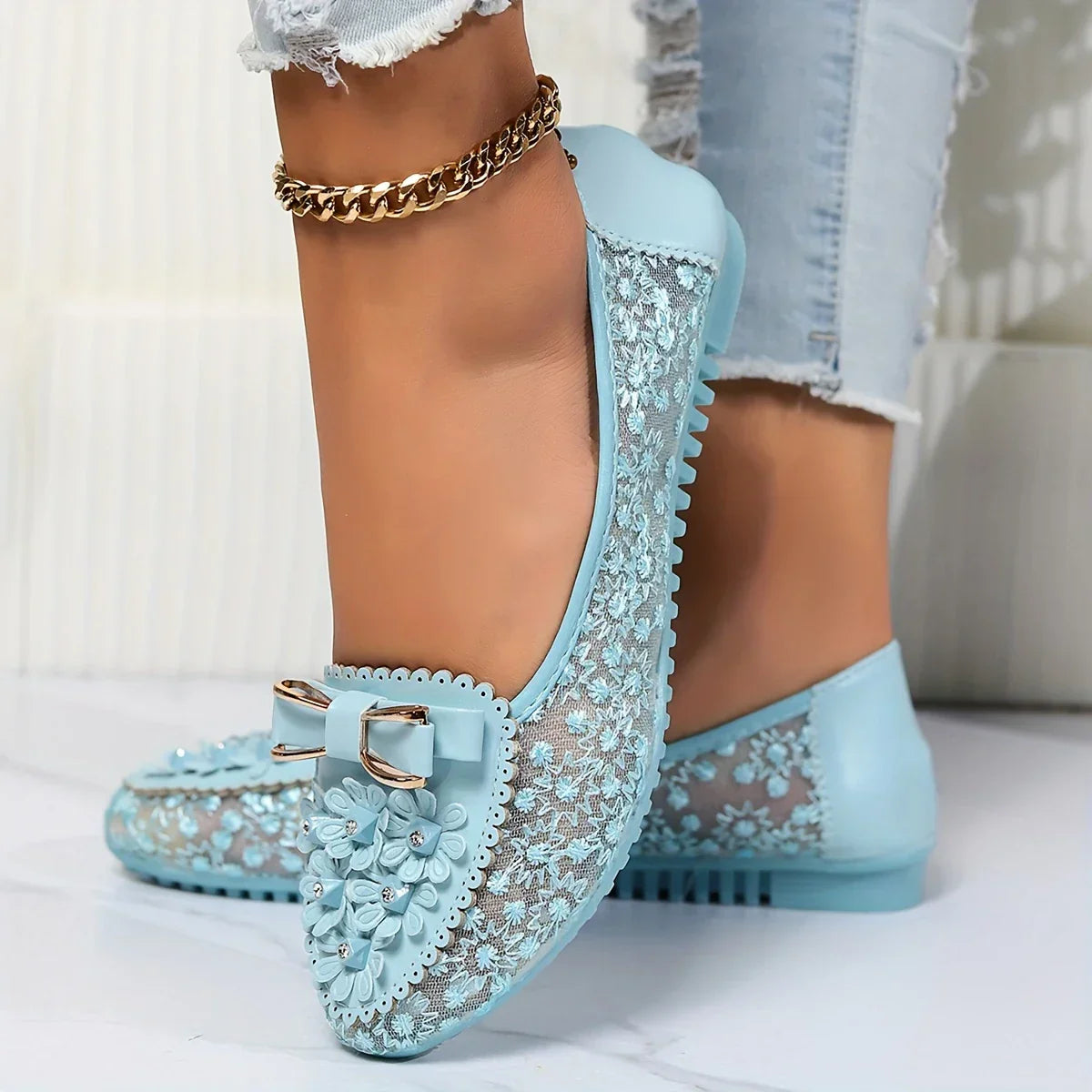Brielle | Bailarinas Sin Cordones Con Encaje Floral