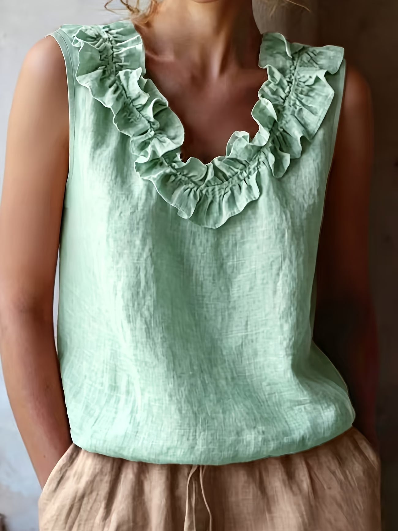 Safiya | Blusa Sin Mangas Con Cuello De Volantes Y Textura