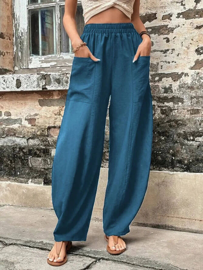 Salomee | Pantalones Informales De Corte Ancho Con Cintura Elástica Y Bolsillos