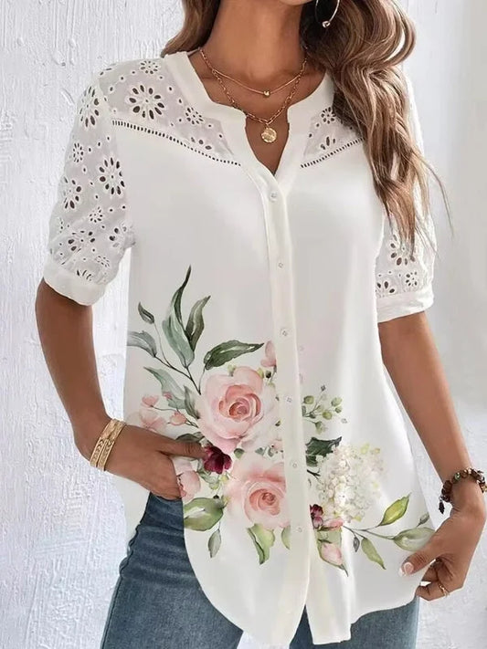 Zoila | Blusa Con Estampado Floral, Mangas Con Ojales Y Botones