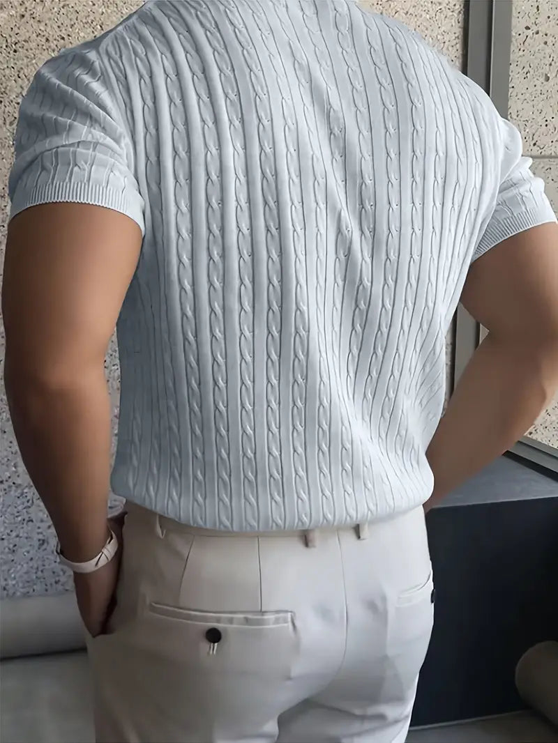 Kiril - Camiseta de Manga Corta Con uello Redondo y Punto Trenzado