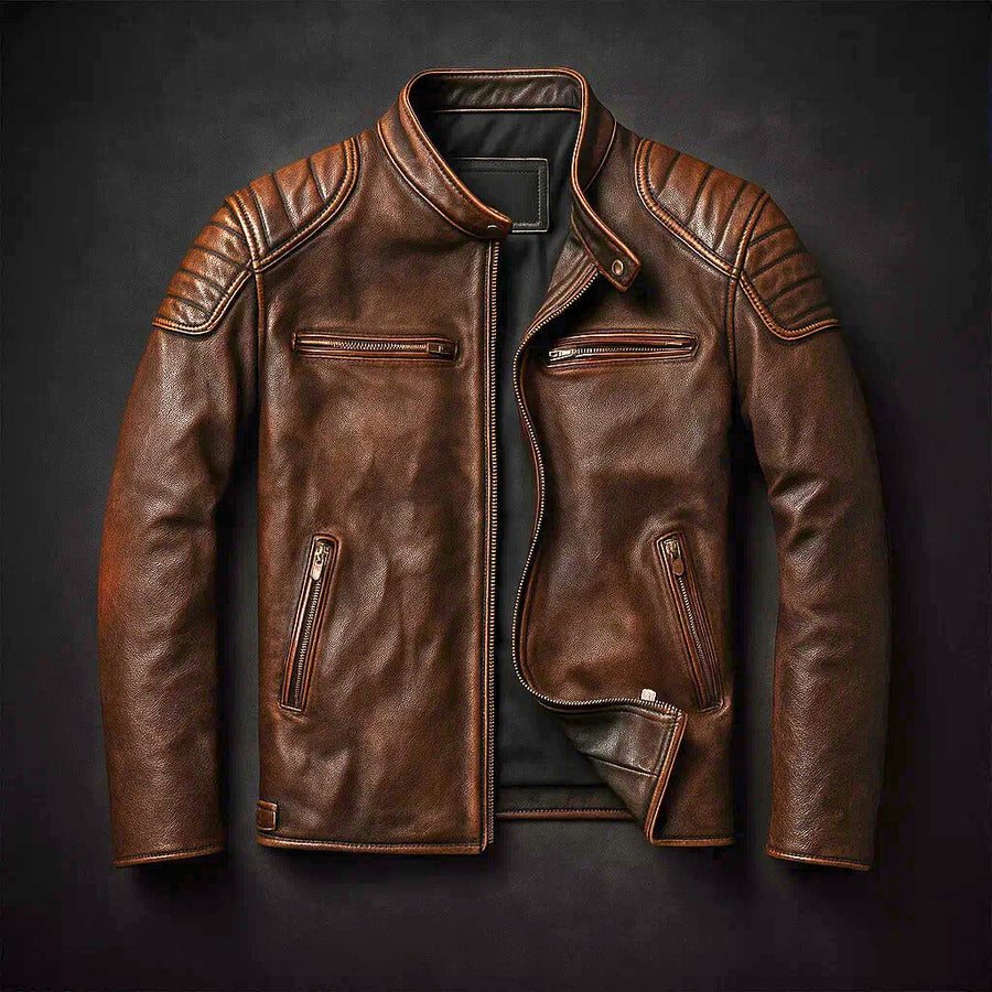 Samer | Chaqueta Moto Marrón Con Cremallera Hombre
