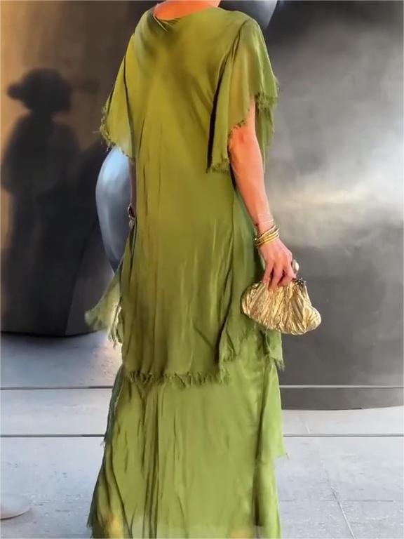 Carlijn - Vestido Largo con Volantes y Cuello en V, manga Corta