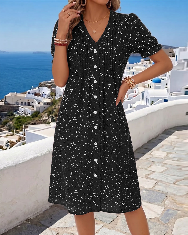 Dayma | Vestido Midi Estampado Escote Pico Botones