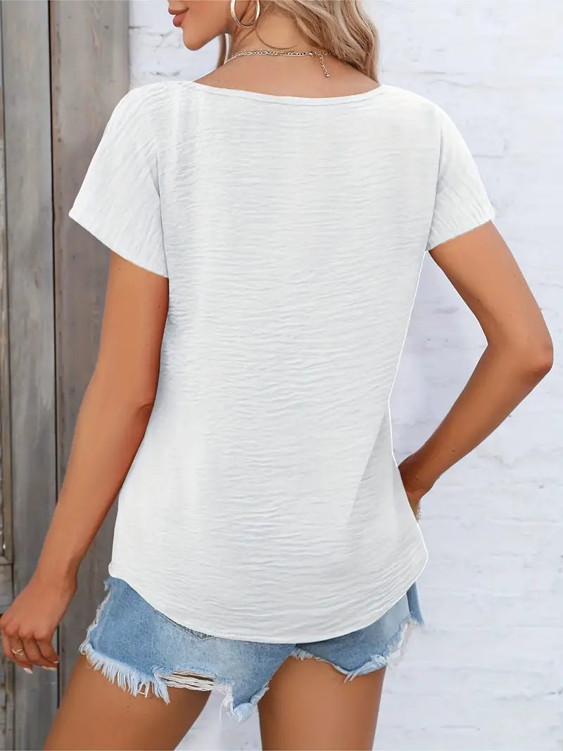 Shira | Top De Manga Corta Con Cuello en V Y Botonadura Frontal