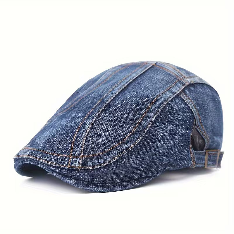 DenimCrown - Gorra Plana de Denim Ajustable Estilo «newsboy»