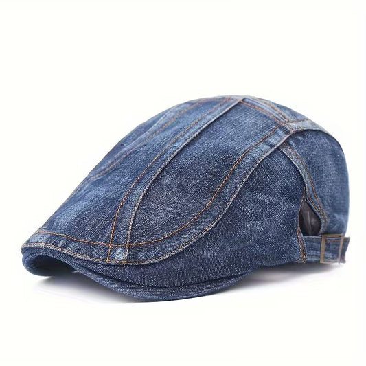 DenimCrown - Gorra Plana de Denim Ajustable Estilo «newsboy»