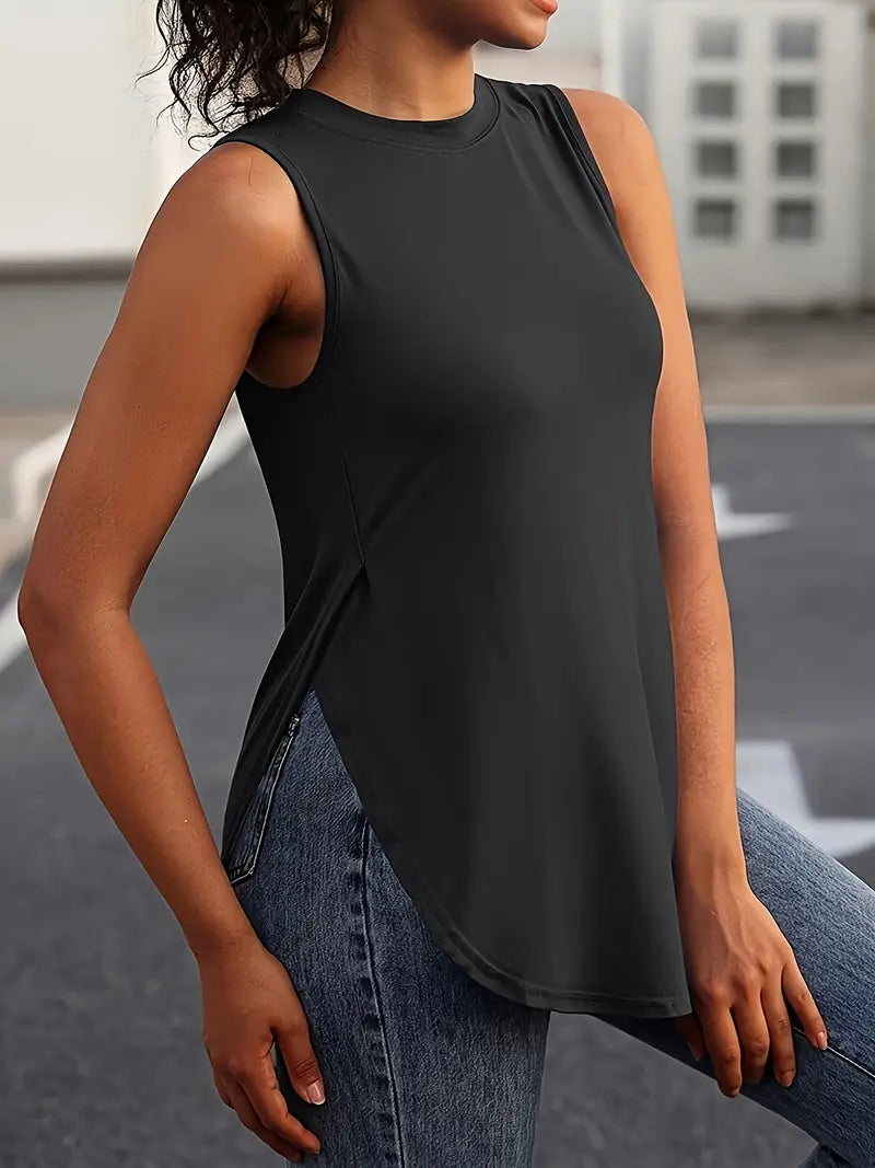 Desirae | Camiseta Sin Mangas Con Cuello Redondo Y Aberturas Laterales