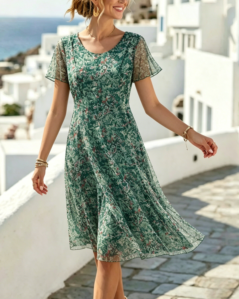 Venla | Vestido MIDI De Manga Corta Estampado