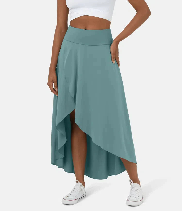 Keisha | Falda Midi Asimétrica Con Volantes y Cintura Alta