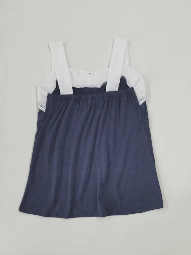 Malinda | Camiseta Sin Mangas Con Ribete de Encaje y Botones
