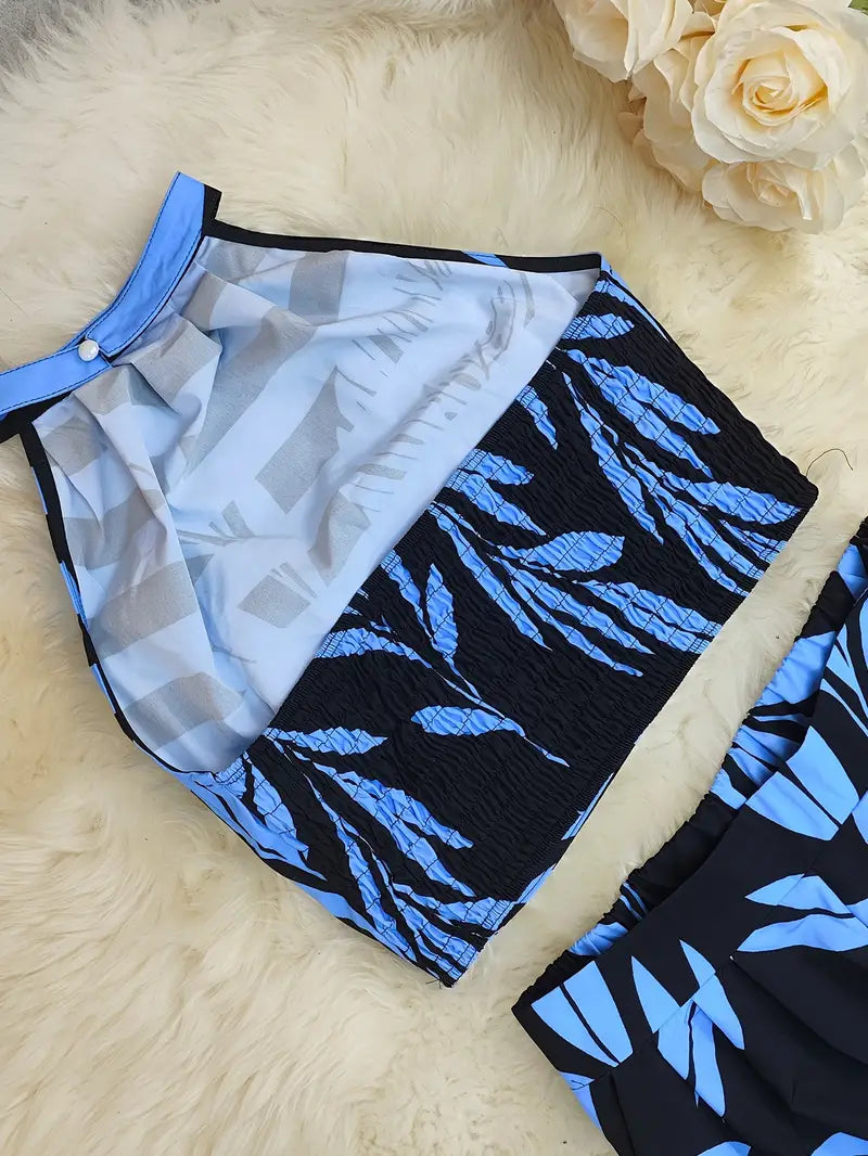 Zirina | Conjunto De Top Corto Con Cuello Halter Y Pantalón De Pierna Ancha