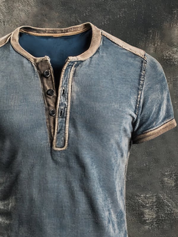Andrey | Camiseta Henley Manga Corta Efecto Lavado