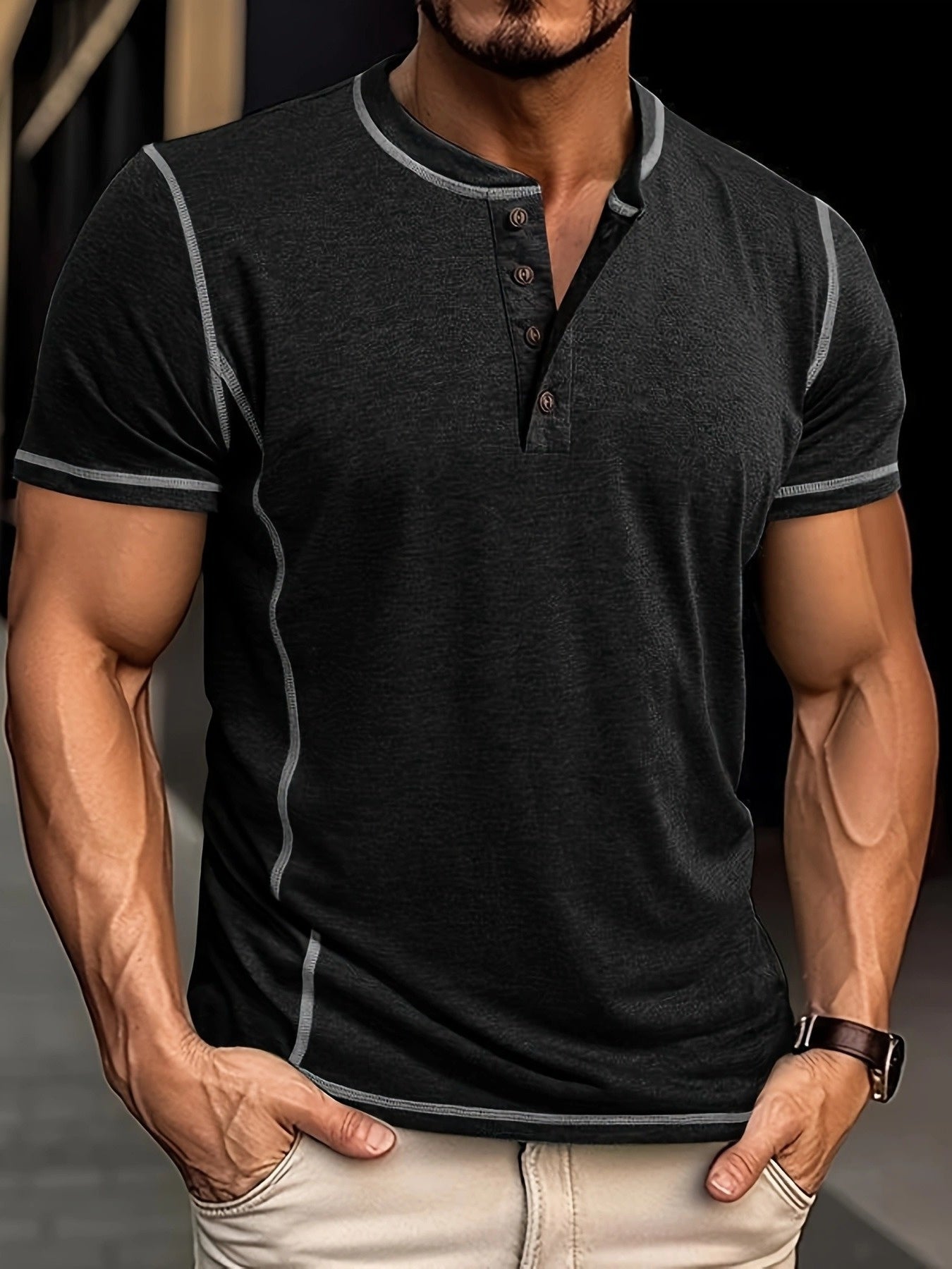 Orazio | Camiseta De Manga Corta Con Cuello Henley