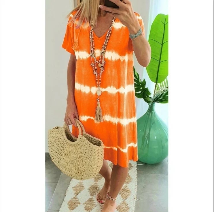 Herma | Vestido De Mujer Con Cuello en V Y Estampado Tie-dye De Manga Corta